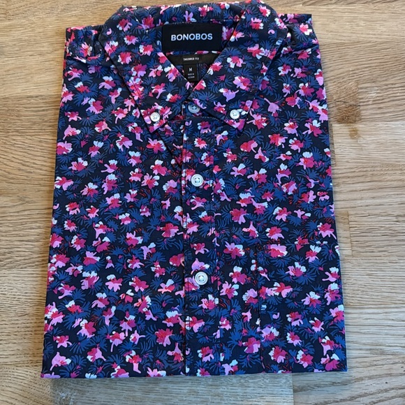 Bonobos Rivera Short Sleeve Shirt in Navy Fringe Sz Medium Tailored - Picture 3 of 9